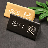 Triangle Humidity and Temperature LED Wood Alarm Clock