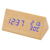 Triangle Humidity and Temperature LED Wood Alarm Clock