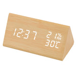 Triangle Humidity and Temperature LED Wood Alarm Clock