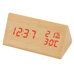 Triangle Humidity and Temperature LED Wood Alarm Clock