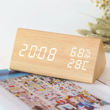 Triangle Humidity and Temperature LED Wood Alarm Clock